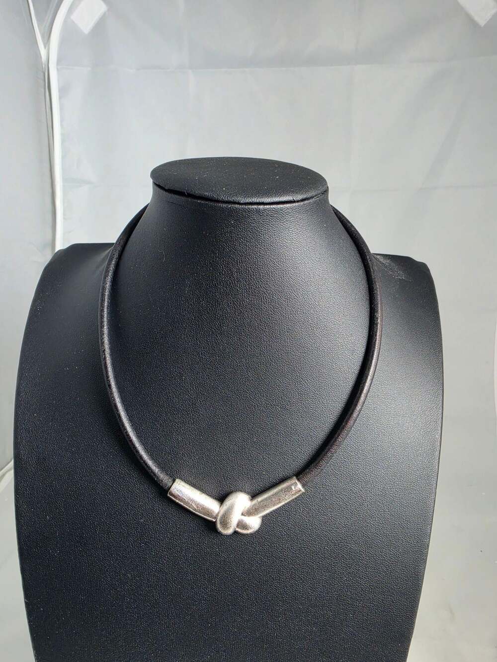 UBU Paris Leather Cord Necklace with Silver-Tone Metal Knot and Toggle Clasp